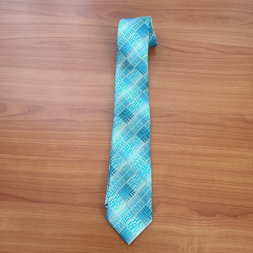 Stacy Adams Men's Tie Hanky Turquoise Cream Charcoal‎ Gray Microfiber 3.25" Wide